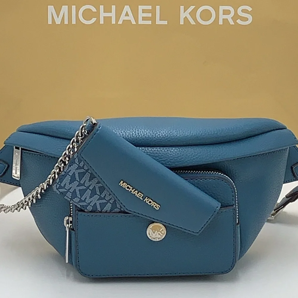 MICHAEL KORS Maisie Large Pebbled Leather 2-in-1 Sling Pack Teal NWT